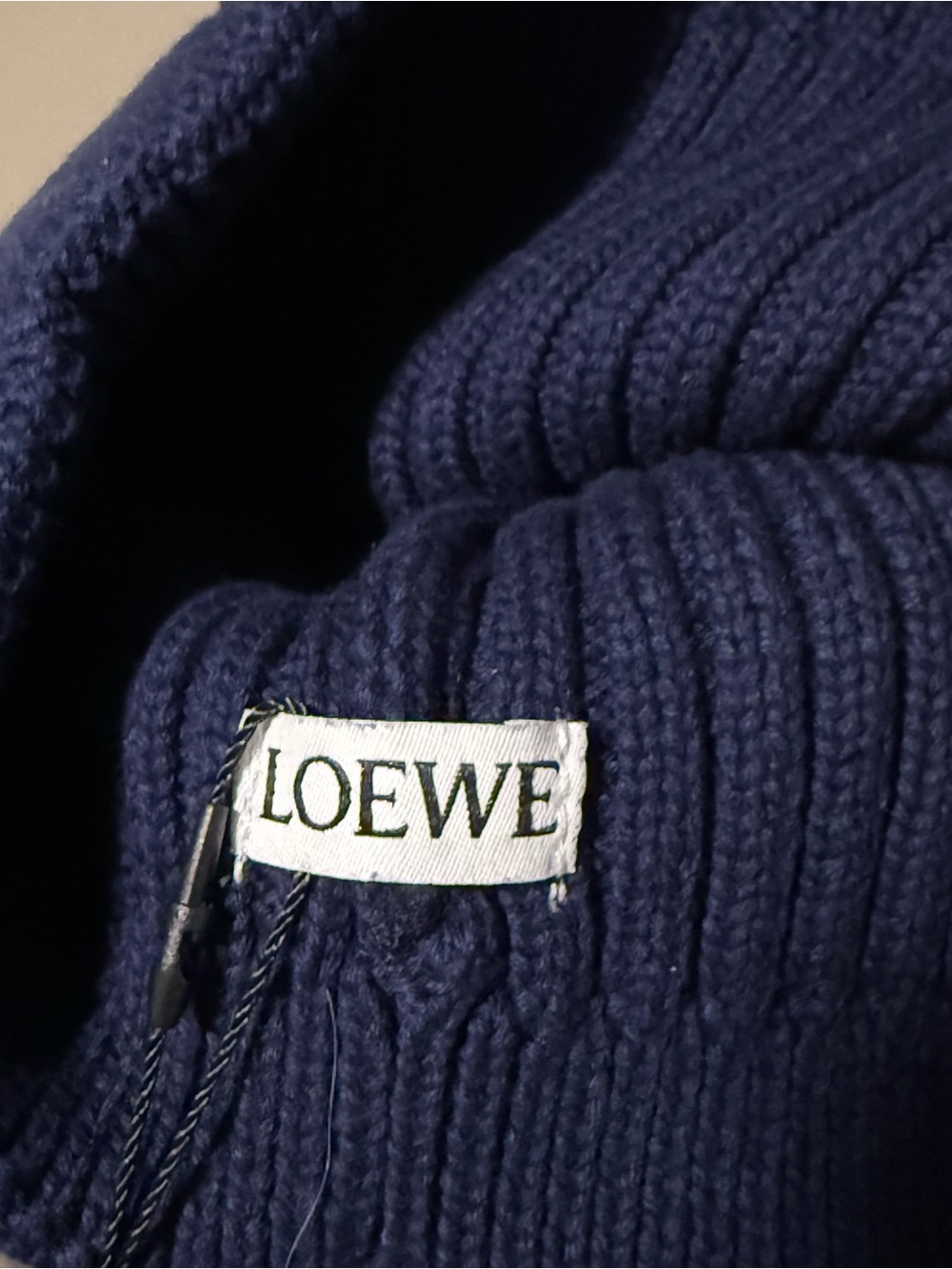 Loewe Navy Ribbed Knit Beanie with Embroidered Logo - Picture 4 of 6